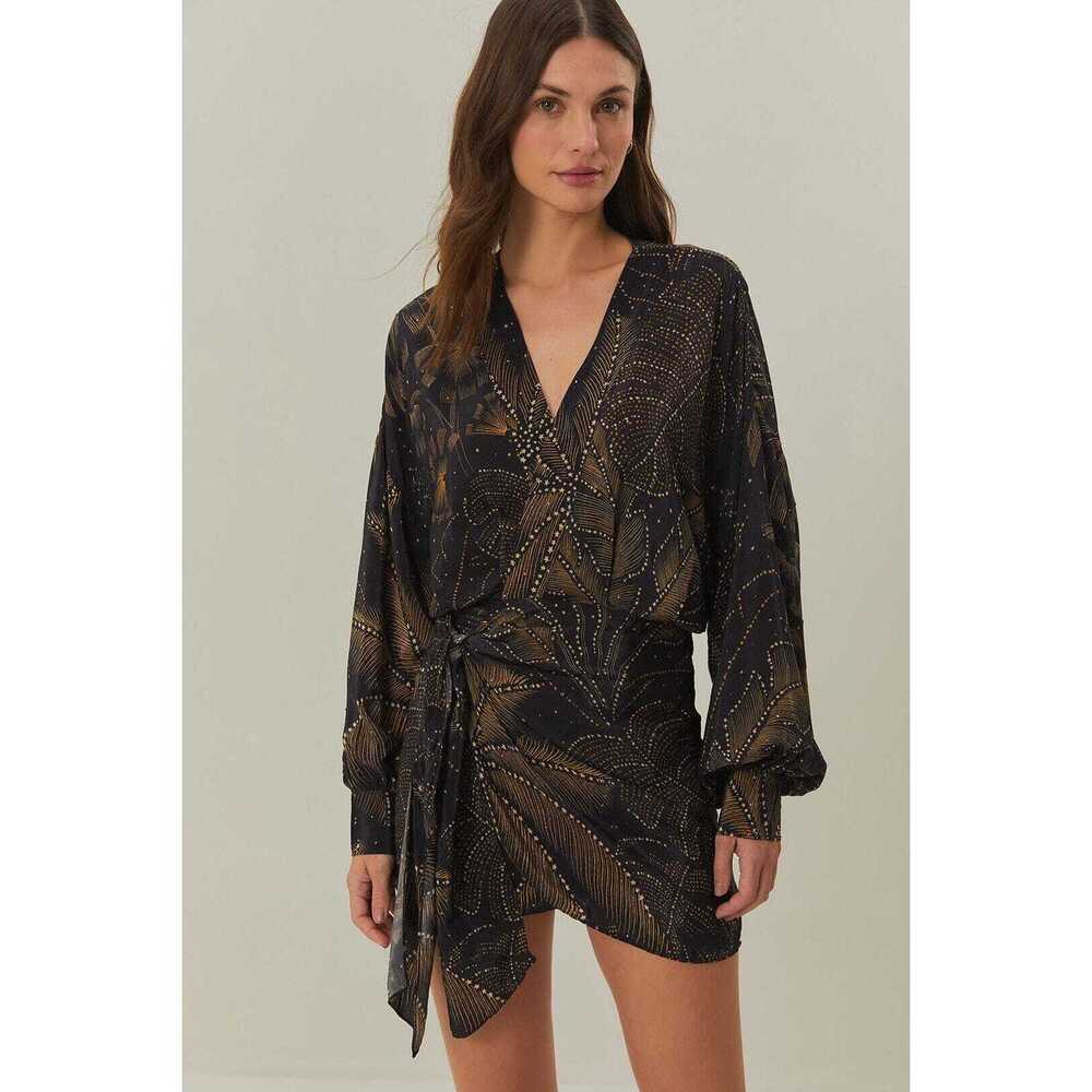 Black Golden Foliage Mini Dress